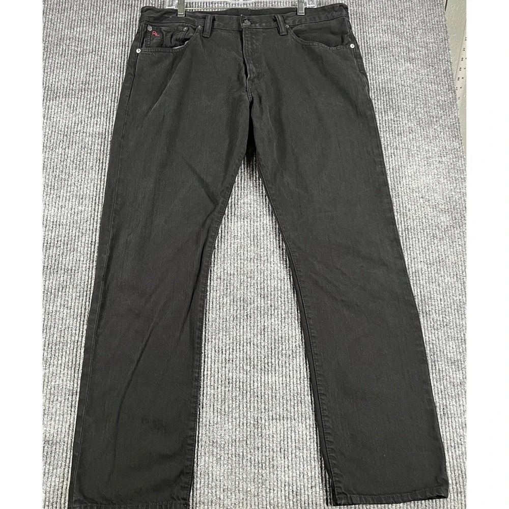 Polo Ralph Lauren Jeans Mens 36x32 Black Hampton Straight Leg Denim Selvedge